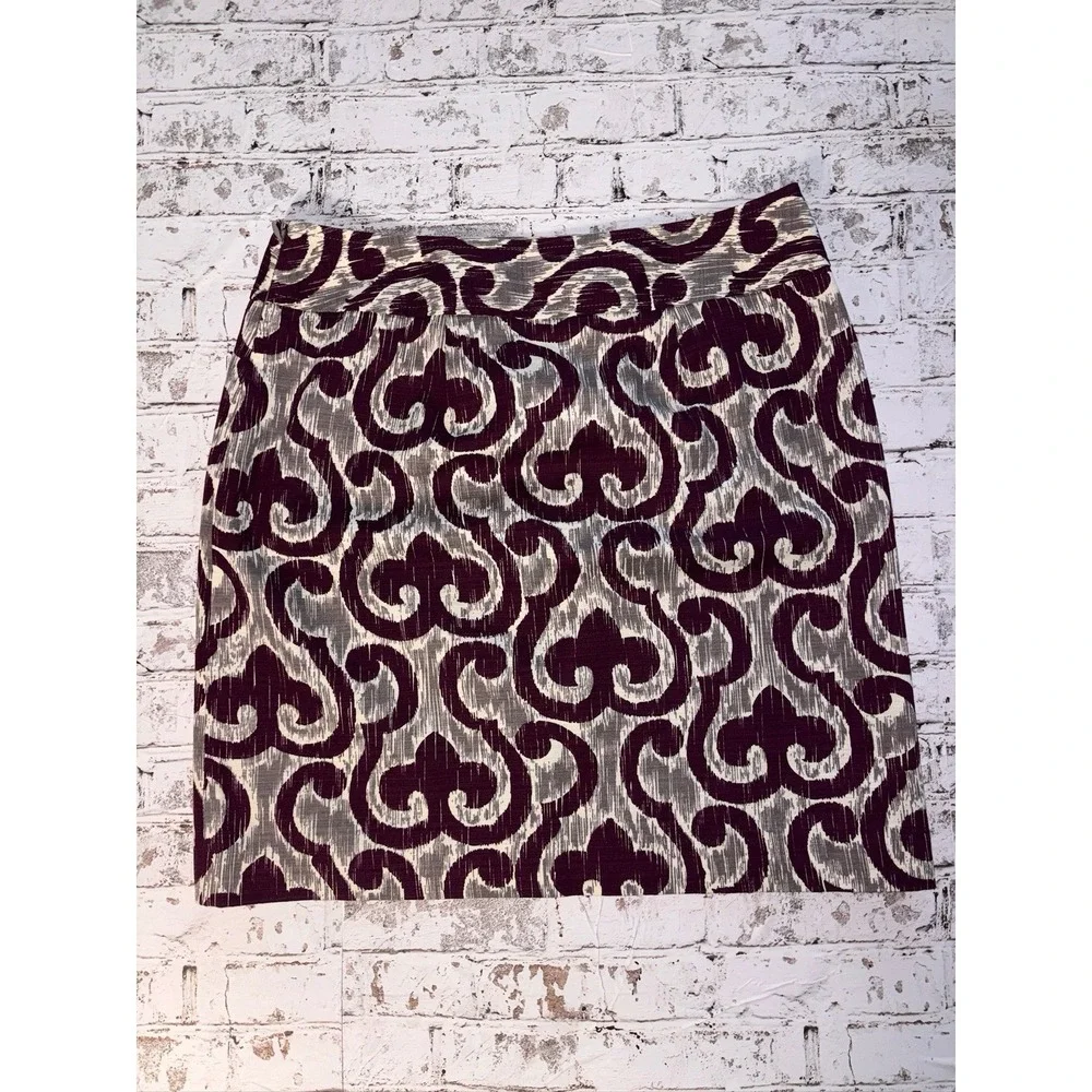 Purple Grey Ikat Damask Mini‎ Skirt Side Zip Lined Career Casual Skirt Womens